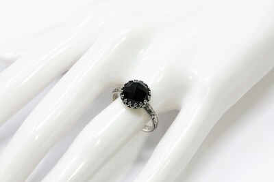 10mm Rose Cut Onyx 925 Antique Sterling Silver Ring by Salish Sea Inspirations - image3
